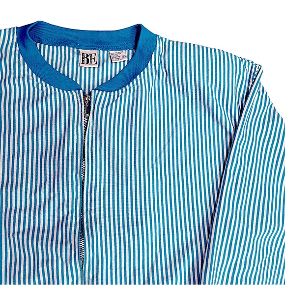 BE Basic Essentials size large VINTAGE zip jacket shoulder pads blue stripes EUC - Picture 3 of 14